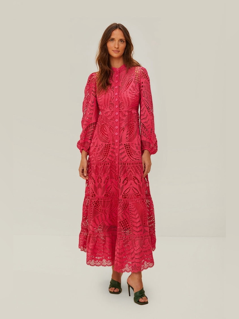 Farm Rio Dresses/Farm Rio Guipire Maxi Dress/High neckline